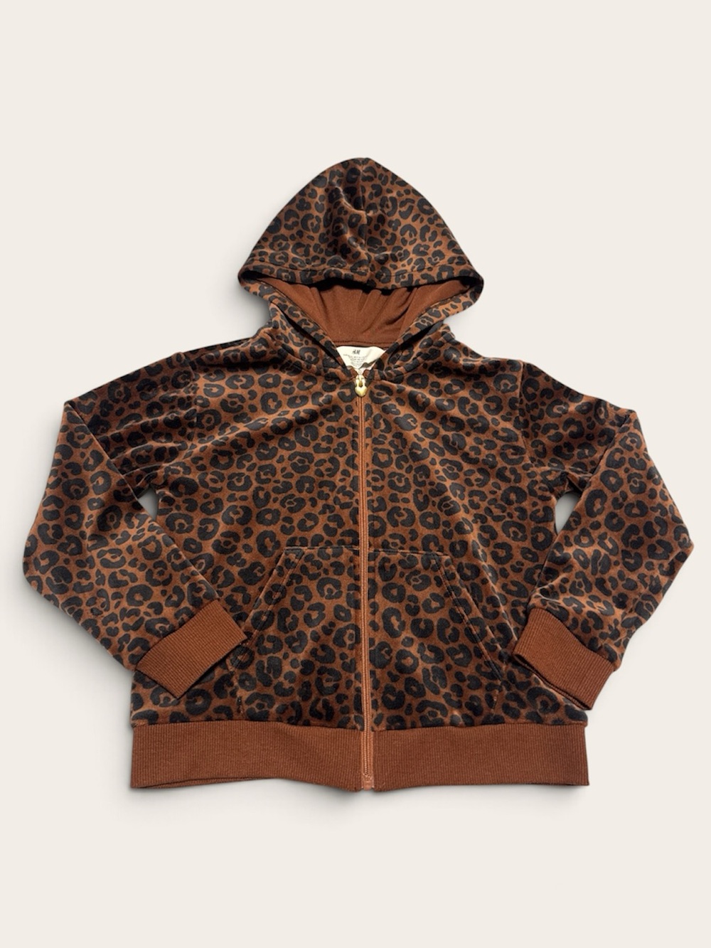 H&M Brown Leopard-Print Zip-Up Hoodie size 5T